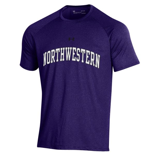 Northwestern University Wildcats Men’s Under Armour Purple Tech Novelty Short Sleeve Tee with Arched Northwestern Design