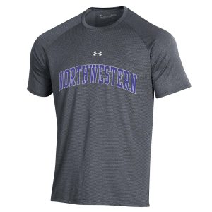 Northwestern University Wildcats Men’s Under Armour Pitch Grey Tech Novelty Short Sleeve Tee with Arched Northwestern Design