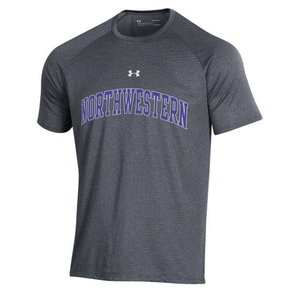 Northwestern University Wildcats Men’s Under Armour Pitch Grey Tech Novelty Short Sleeve Tee with Arched Northwestern Design