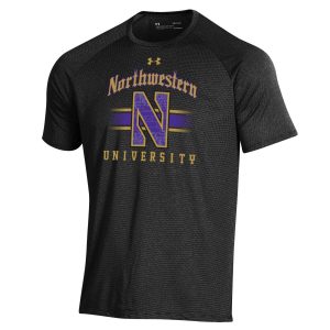Northwestern University Wildcats Men’s Under Armour Black Tech Novelty Short Sleeve Tee with Stylized N Gothic Bar Design