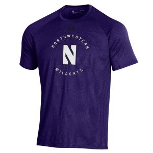 Northwestern University Wildcats Men’s Under Armour Purple Tech Novelty Short Sleeve Tee with Stylized N Circle Design
