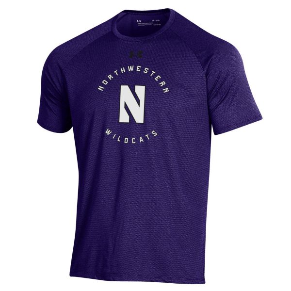 Northwestern University Wildcats Men’s Under Armour Purple Tech Novelty Short Sleeve Tee with Stylized N Circle Design