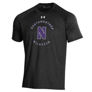 Northwestern University Wildcats Men’s Under Armour Black Tech Novelty Short Sleeve Tee with Stylized N Circle Design