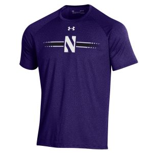 Northwestern University Wildcats Men’s Under Armour Purple Tech Novelty Short Sleeve Tee with Stylized N Bar Design