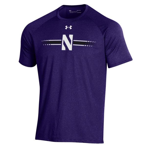 Northwestern University Wildcats Men’s Under Armour Purple Tech Novelty Short Sleeve Tee with Stylized N Bar Design
