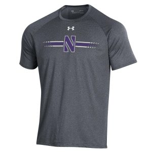 Northwestern University Wildcats Men’s Under Armour Pitch Grey Tech Novelty Short Sleeve Tee with Stylized N Bar Design