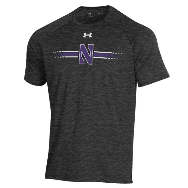 Northwestern University Wildcats Men’s Under Armour Black Twist Tech Novelty Short Sleeve Tee with Stylized N Bar Design