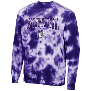 Northwestern University Wildcats Men's Purple Tie Dye Crewneck Sweatshirt with Applique Sewn Design