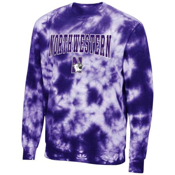 Northwestern University Wildcats Men's Purple Tie Dye Crewneck Sweatshirt with Applique Sewn Design