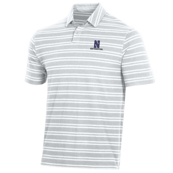 Northwestern University Wildcats Men’s Under Armour Charged Cotton Stripe Polo in White
