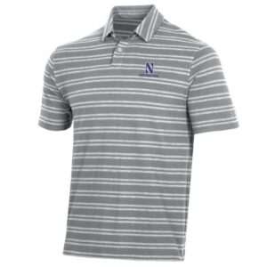 Northwestern University Wildcats Men’s Under Armour Charged Cotton Stripe Polo in Grey