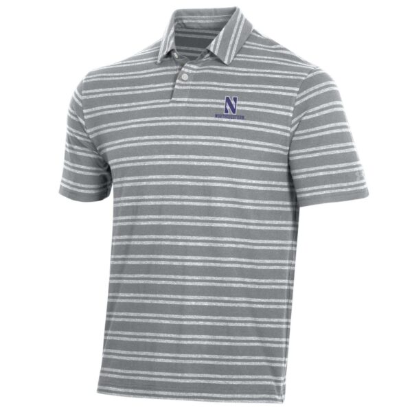 Northwestern University Wildcats Men’s Under Armour Charged Cotton Stripe Polo in Grey