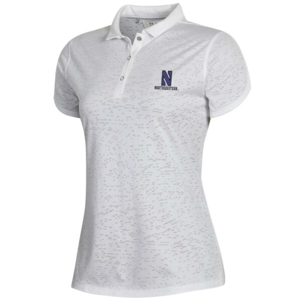 Northwestern University Wildcats Ladies Under Armour Tour Vanish Jacquard Polo Solid White with burnout pattern