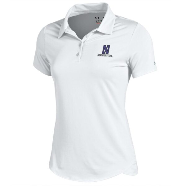 Northwestern University Wildcats Ladies Under Armour Leader S/S Polo in Solid White Color