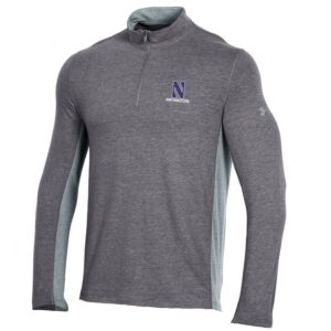Northwestern University Wildcats Men’s Under Armour Charged Cotton 1/4 Zip with Stylized N Design in Carbon Heather Color
