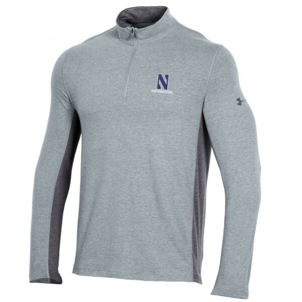 Northwestern University Wildcats Men’s Under Armour Charged Cotton 1/4 Zip with Stylized N Design in Steel Heather Color