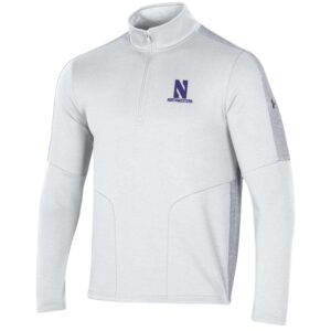 Northwestern University Wildcats Men’s Under Armour Apollo 1/2 Zip with Stylized N Design in White/Mod Grey Heather Color