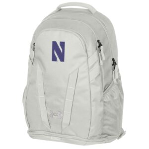 Northwestern University Wildcats Under Armour White Hustle 5.0 Backpack with Stylized N in Solid Purple