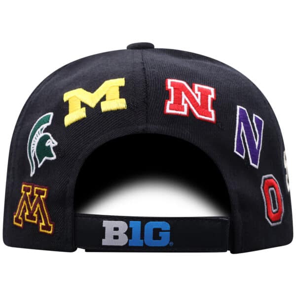 Northwestern University Wildcats TW Unconstructed Adjustable Constructed Velcro-back Black Acrylic/Wool Hat with Big Ten Design-3
