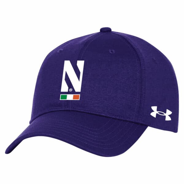 Northwestern University Wildcats Under Armour Adjustable Purple Hat with Stylized Northwestern N & The Irish Flag Design