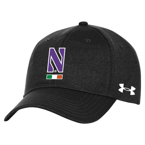 Northwestern University Wildcats Under Armour Adjustable Black Hat with Stylized Northwestern N & The Irish Flag Design