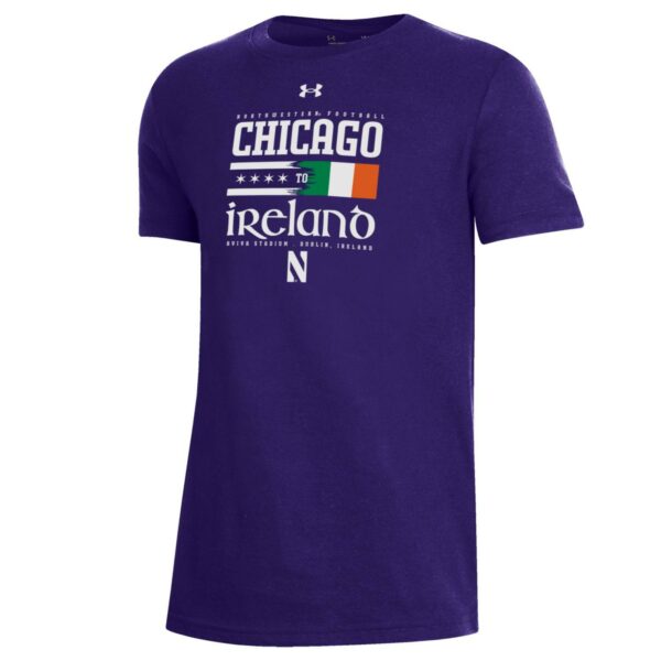 Northwestern University Wildcats Youth Under Armour Purple Short Sleeve Tee with Ireland Design