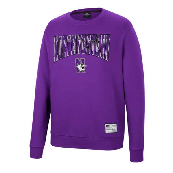 Northwestern University Wildcats Colosseum Men's Purple Scholarship Crewneck Fleece With School Name and N-Cat Design