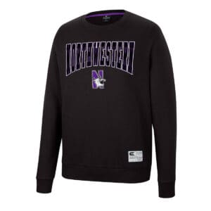 Northwestern University Wildcats Colosseum Men's Black Scholarship Crewneck Fleece With School Name and N-Cat Design