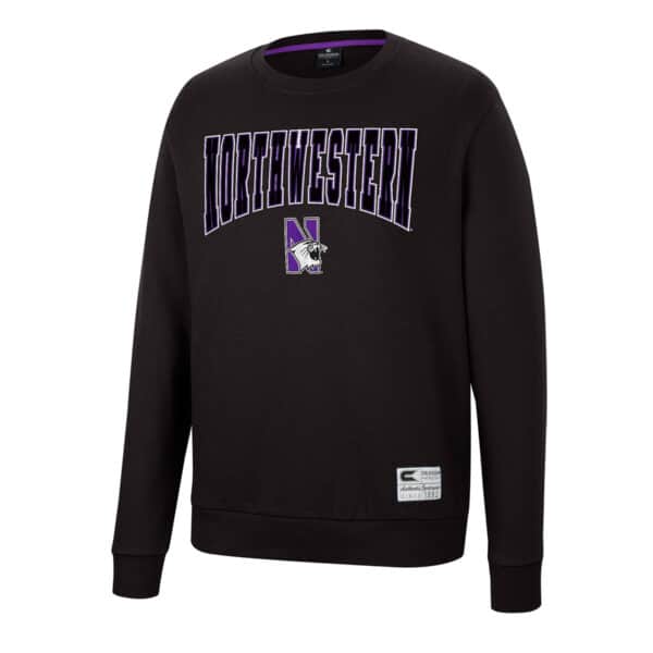 Northwestern University Wildcats Colosseum Men's Black Scholarship Crewneck Fleece With School Name and N-Cat Design