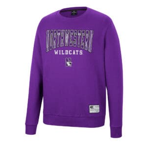 Northwestern University Wildcats Colosseum Men's Purple Scholarship Crewneck Fleece With School Name, Team Name and N-Cat Design