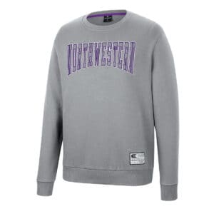Northwestern University Wildcats Colosseum Men's Gray Scholarship Crewneck Fleece With School Name