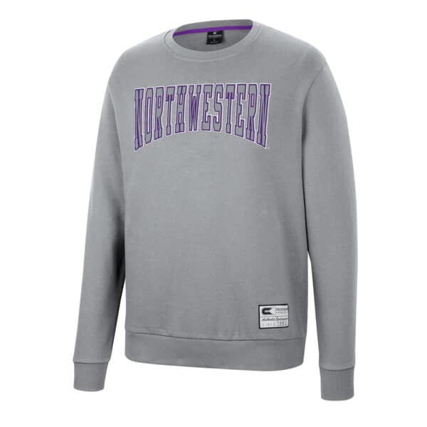 Northwestern University Wildcats Colosseum Men's Gray Scholarship Crewneck Fleece With School Name