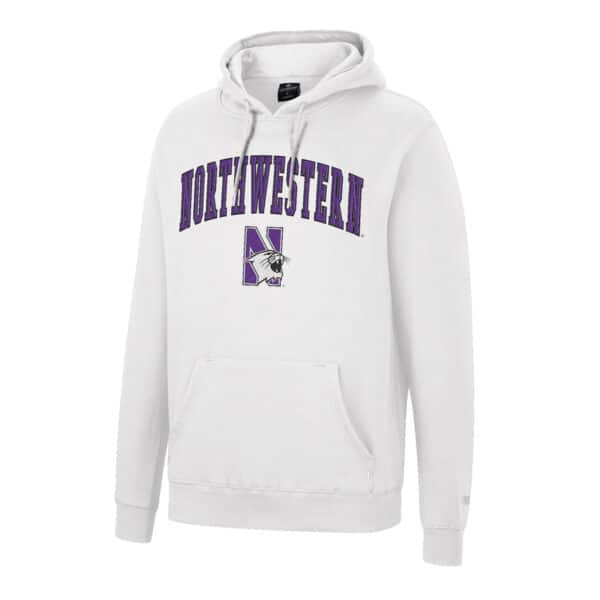 Northwestern University Wildcats Colosseum Men's White Scholarship Hoodie With Northwestern and N-Cat Design