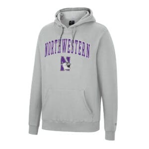 Northwestern University Wildcats Colosseum Men's Grey Scholarship Hoodie With Northwestern and N-Cat Design