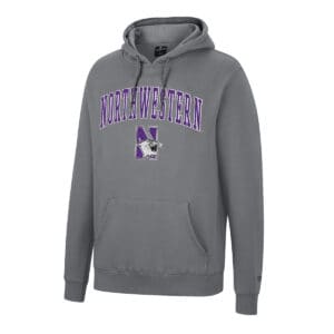 Northwestern University Wildcats Colosseum Men's Heather Grey Scholarship Hoodie With Northwestern and N-Cat Design
