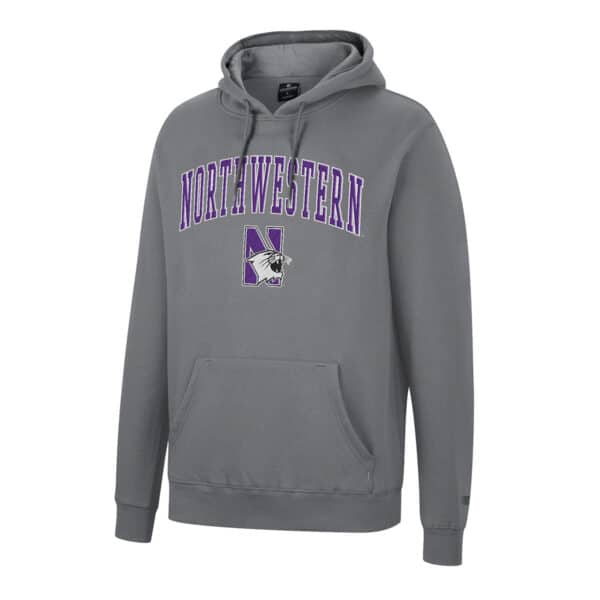 Northwestern University Wildcats Colosseum Men's Heather Grey Scholarship Hoodie With Northwestern and N-Cat Design