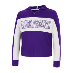 Northwestern University Wildcats Colosseum Girls Galooks Hooded L/S Lace Up Tee