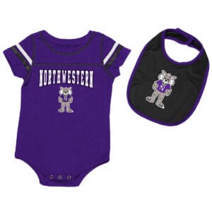 Northwestern University Wildcats Colosseum Infant Boys Chocolate Onesie & Bib Set with Willie