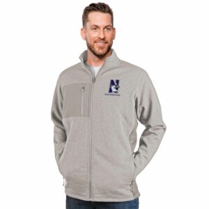 Northwestern Wildcats Men's Antigua Oatmeal Heather Multi Course Full-Zip Jacket with N-Cat Design