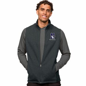 Northwestern Wildcats Antigua Charcoal Heather Multi Course Vest with N-cat Design