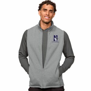 Northwestern Wildcats Antigua Light Grey Heather Multi Course Vest with N-cat Design