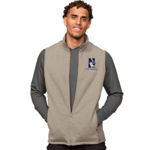 Northwestern Wildcats Antigua Oatmeal Heather Multi Course Vest with N-cat Design