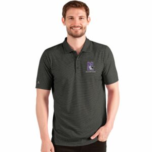 Northwestern University Wildcats Men's Antigua Esteem Polo Shirt in Black Heather/Silver with N-Cat Design