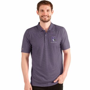Northwestern University Wildcats Men's Antigua Esteem Polo Shirt in Dark Purple Heather/White with N-Cat Design