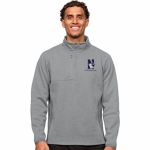 Northwestern Wildcats Men's Antigua Light Grey Heather Multi Course Pullover 1/4 Zip with N-Cat Design