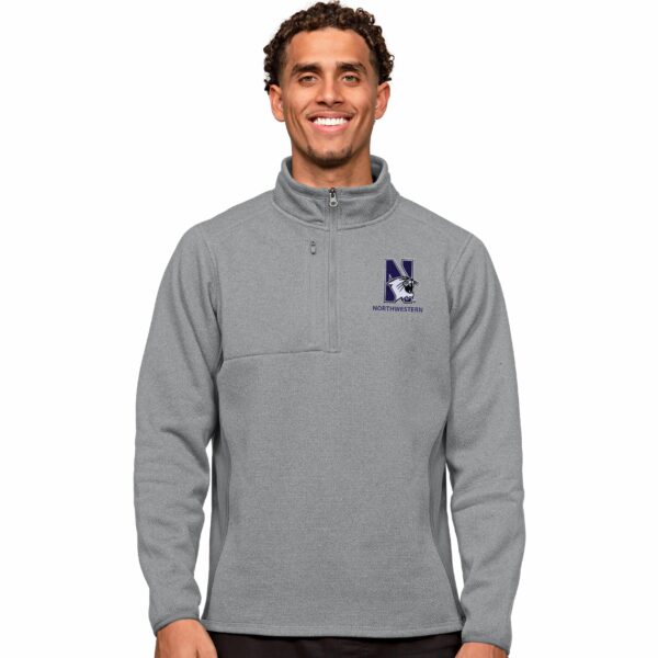 Northwestern Wildcats Men's Antigua Light Grey Heather Multi Course Pullover 1/4 Zip with N-Cat Design