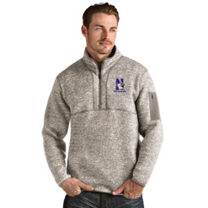 Northwestern University Wildcats Men's Antigua Fortune 1/4 Zip in Oatmeal Heather & N-Cat Design