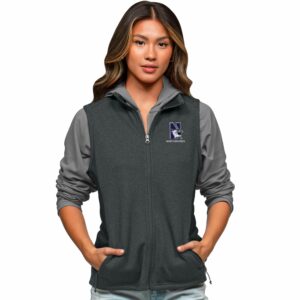 Northwestern Wildcats Women's Antigua Course Vest in Charcoal Heather Multi with N-Cat Design