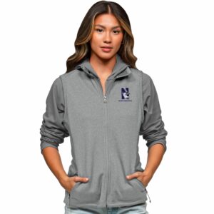 Northwestern Wildcats Women's Antigua Course Vest in Light Grey Heather Multi with N-Cat Design