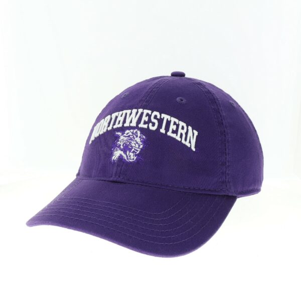 Northwestern University Wildcats Legacy Unconstructed Adjustable Purple Hat with Arched Northwestern Over Vintage Cat's Head Design